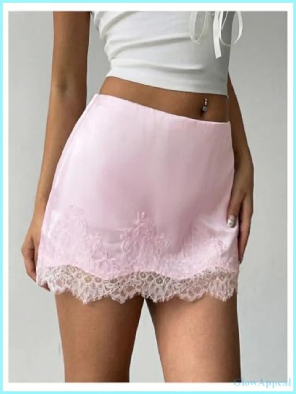 Satin Lace Trim Low Rise Patchwork Mini Skirt Streetwear Rave